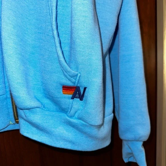 Aviator Nation Aqua Neon Rainbow Stripe Hoodie in Size Small EXCELLENT CONDITION - Picture 3 of 5